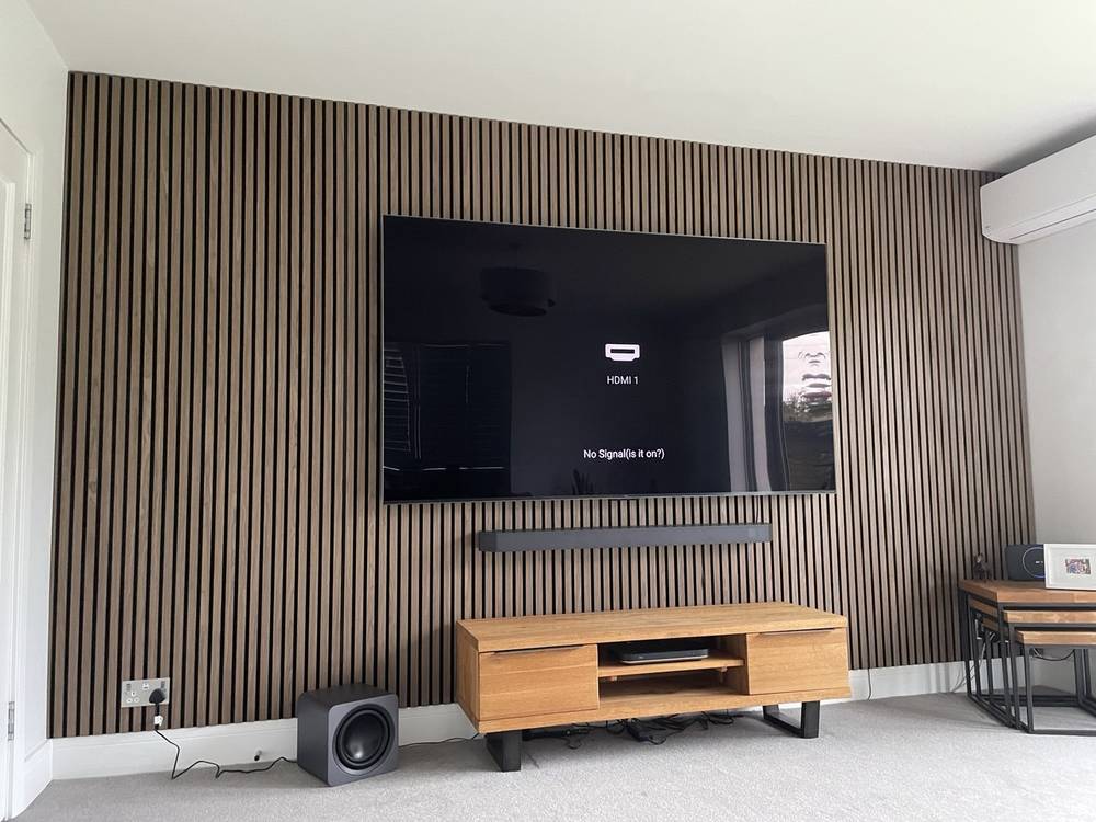 After — TV room with feature slat wall