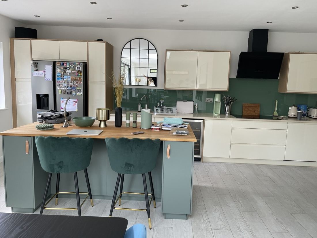 After — new kitchen with island and bar seating