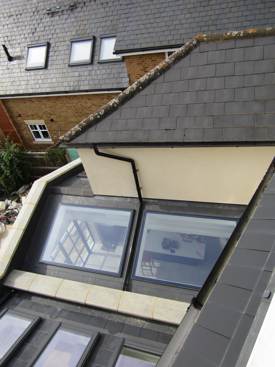 Custom-made rooflights viewed from above during construction