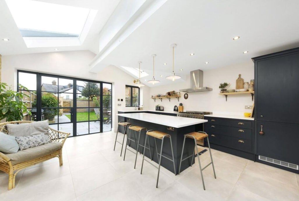 After — new kitchen with island and rooflight